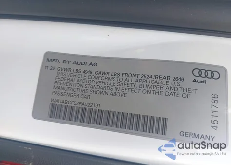 2023 Audi A5 Sportback Premium 40 Tfsi Quattro S Tronic from USA, damaged, VIN WAUABCF53PA022191